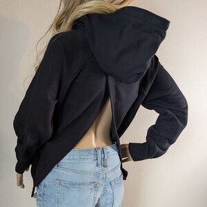 Athleta Moonrise Split Back Hoodie Womens S Black Open Sweatshirt Long Sleeve